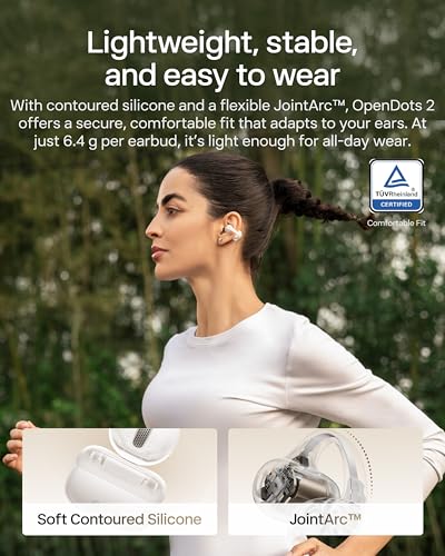 Image of SHOKZ OpenDots 2 Open-Ear Clip-On Earbuds with Upgraded Dolby Audio, 3-Mic Clear Calls, Rich Bass, Up to 40 Hrs of Audio, Wireless Charging, Interchangeable Left /Right Earbuds, IP57, Bluetooth 6.1
