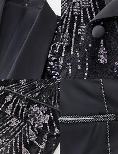 Pyiujtr Men's Sequins Velvet Shawl Lapels Stage Party Prom Wedding Dinner Suit Jacket Blazer4