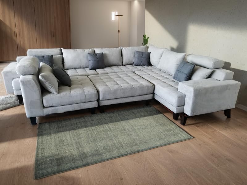 Miniatura 6 de Stendmar Juego de sofá seccional de tela de microfibra gris grande de 5 piezas para sala de estarsala de familia, reversible, contemporáneo,