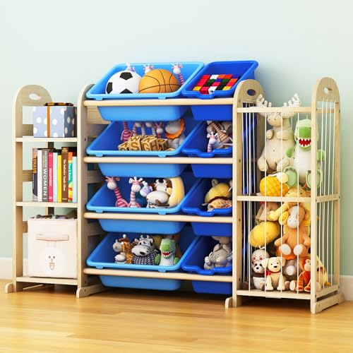 Orekemo Toy Storage Organizer, Toy Organizers and Storage with Stuffed Animal Storage, Kids Toy Storage Shelf with 3 Shelves 8 Storage Bins, Kids Bookshelf, Toy Holder for Playrooms, Bedrooms, Blue by Orekemo - Image 2