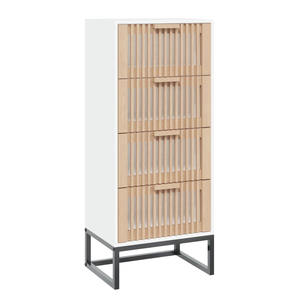 Tabla alta blanca de 40 x 30 x 95 cm de madera con cajones y patas de hierro para mayor estabilidad, solución de almacenamiento y diseño de espacio vital, muebles de almacenamiento versátiles