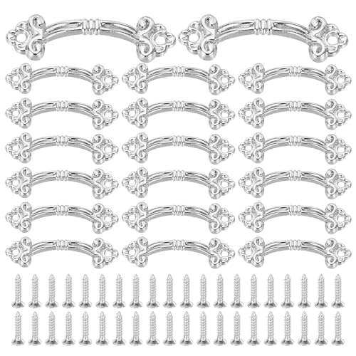 sourcing map 20Pcs Mini Decorative Handles, 1.9" Vintage Mini Pulls Metal Jewelry Drawer Box Zinc Alloy Cabinet Screw Mounted Pull Handles for Furniture Dresser Sliding Door, Silver