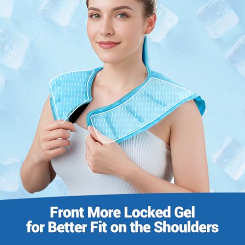 Image of Comfytemp Ice Pack for Neck Shoulders Pain Relief, Reusable Gel Shoulder Ice Pack Wrap, Cold Compression Therapy for Upper Back, Cervical Injuries, Rotator Cuff, Recovery Items (Small, Bright Blue)