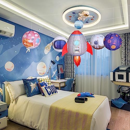 Image of Space Party Decorations Paper Lanterns Outer Space Theme Solar System Planet Hanging Decor for Kids Space Themed Parties Birthday Classroom Home Party Supplies 5pcs