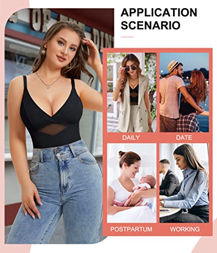 Reyeogo Bodysuit Shapewear For Women Tummy Control Butt Lifter Full Body Shaper Seamless Thigh Slimmer Fajas V-Neck Camisole Jumpsuit (Black, Large) #TOP5