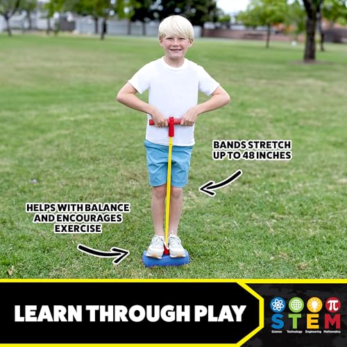 Image of Stomp Hopper Foam Pogo Stick for Kids 2 Pack - Jump, Bounce, Squeak! | Pogo Stick, Soft Grips & Stretchy Bands - Fun Outdoor Toys for Boys & Girls, Ages 4 & Up - STEM Indoor & Outside Toys