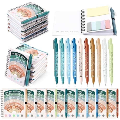 Janlaugh 40 Pcs Mental Health Gifts for Women Men Self Care Items Bulk Include 20 Mental Health Notebooks with Sticky Note 20 Positive Pens Affirmation Journals Wellness Gifts for Coworker Student