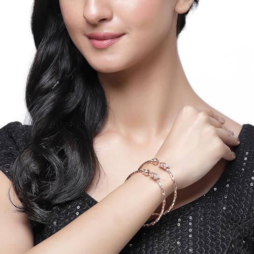 Rose Gold-Plated American Diamond Peacock Handcrafted Kada Bracelets Set