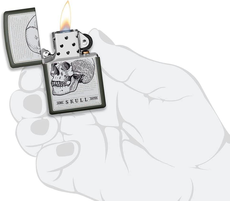 Zippo Literary Skull Design Green Matte Pocket Lighter