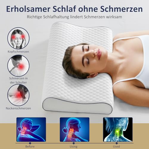 BedStory Memory Foam Kissen Kopfkissen, Höheneinstellbares Nackenstützkissen, Ergonomisches Kopfkissen, Seitenschläferkissen für Rücken & Bauchschläfer (60x36x12/10 cm)
