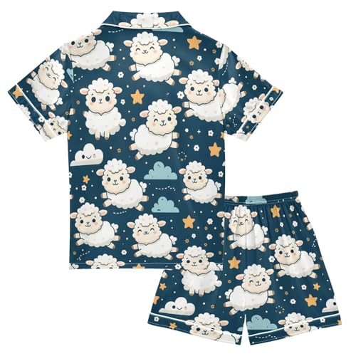ALAZA Sheep Jumping Star Pajamas Satin Pajama Set Short Sleeve Button Down Sleepwear2