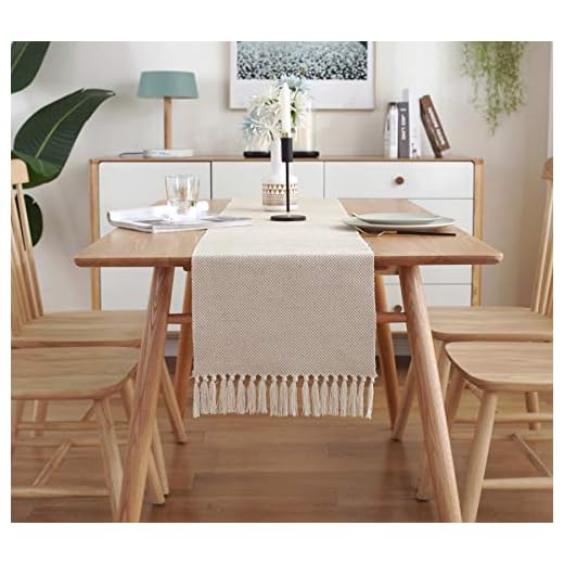 Wracra Braided Cotton Linen Table Runner Farmhouse Burlap Table Runner, Jute Rustic Table Decor Holiday Parties and Everyday Use (Waffle, 13 × 90 Inch)