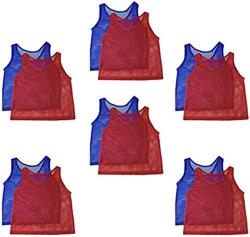 Adorox 12 Pack Adult - Teens Scrimmage Practice Jerseys Team Pinnies Sports Vest Soccer, Football, Basketball, Volleyball (6 Red and 6 Blue)