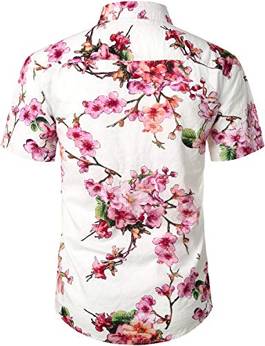 JOGAL Men's Flower Casual Button Down Short Sleeve Hawaiian Shirt3