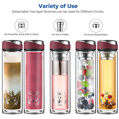 ecooe Botella de té con siesta, 440 ml, doble pared, con colador de acero inoxidable 18/8 y bolsa protectora, para té, café, zumo y batido - Imagen 5