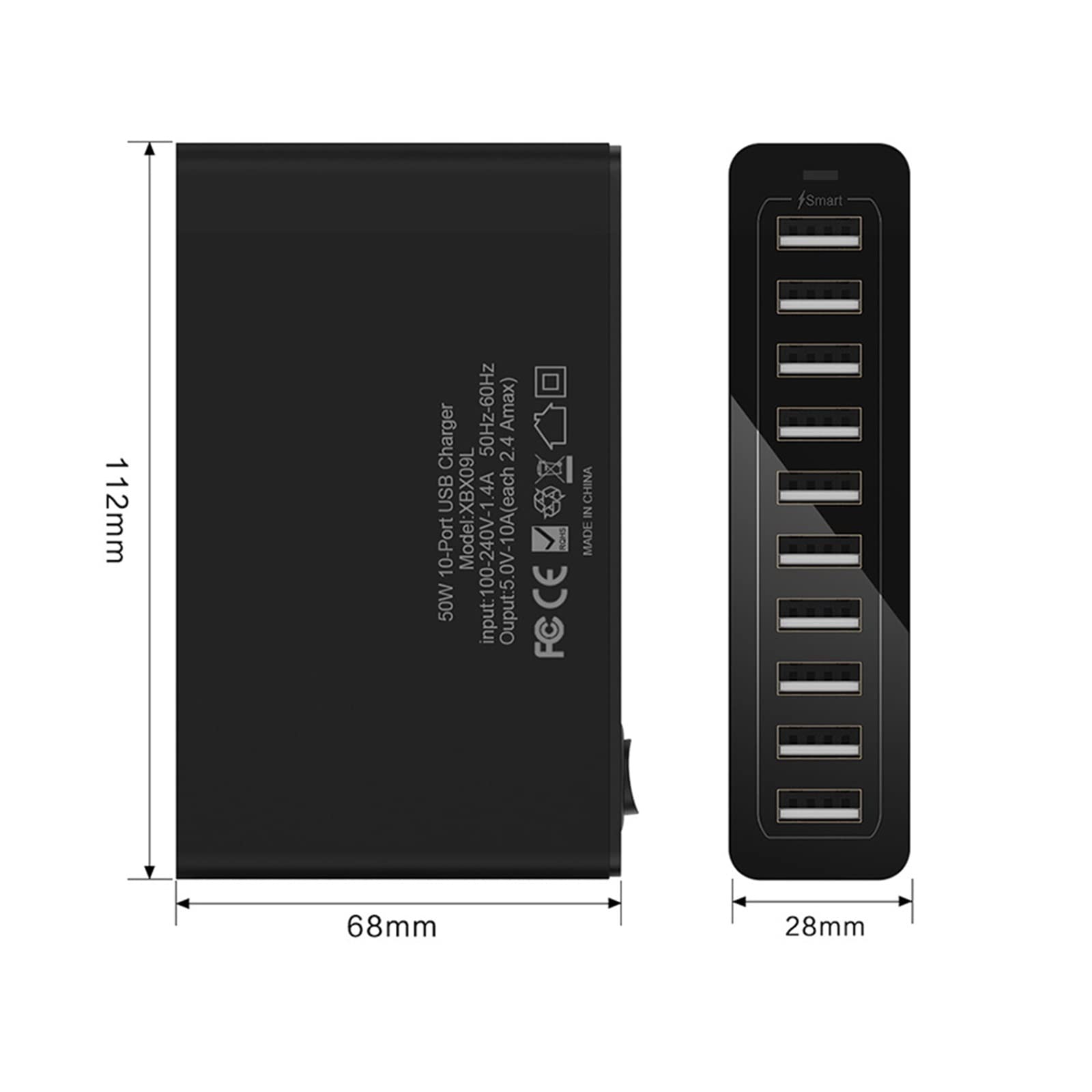 Stazione di ricarica multipla, Dock for stazione di ricarica con 10 porte USB, ricarica rapida, con cavo da 50 W for caricabatterie multi USB, hub for caricabatterie da parete veloce da viaggio per pi