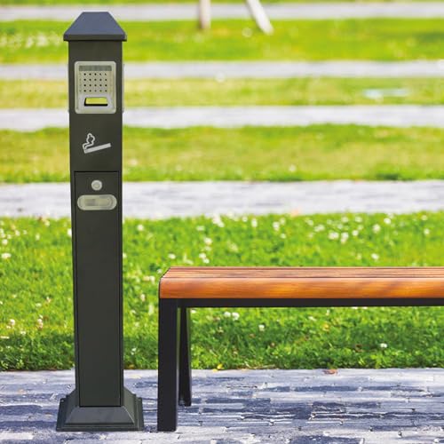 Image of Outdoor Commercial Metal Trash Can, Standing Metal Receptacle,Heavy Duty Weatherproof Lockable Disposal Container with Removable Inner Bucket for Patios, Gardens, Hotels, Pubs, Offices