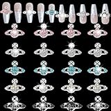 20 PCS Planet Nail Charms, COOSLIM 3D Sliver Y2k Cute Nail Charms for Acrylic Nails Colorful Metal Kawaii Nail Art Decorations for Nail DIY Accessories