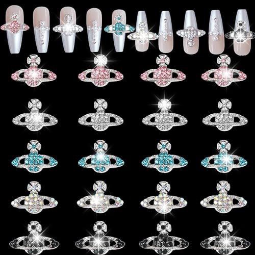 20 PCS Planet Nail Charms, COOSLIM 3D Sliver Y2k Cute Nail Charms for Acrylic Nails Colorful Metal Kawaii Nail Art Decorations for Nail DIY Accessories