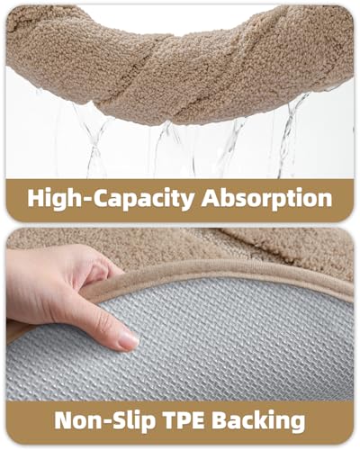 Image of Color&Geometry Oval Beige Bathroom Rugs 43x24, Extra Soft Absorbent Microfiber Bath Rugs, Non-Slip Bathroom mat, Washable Plush Bath Mats for Bathroom, Shower, Bathtub, Laundry, Beige
