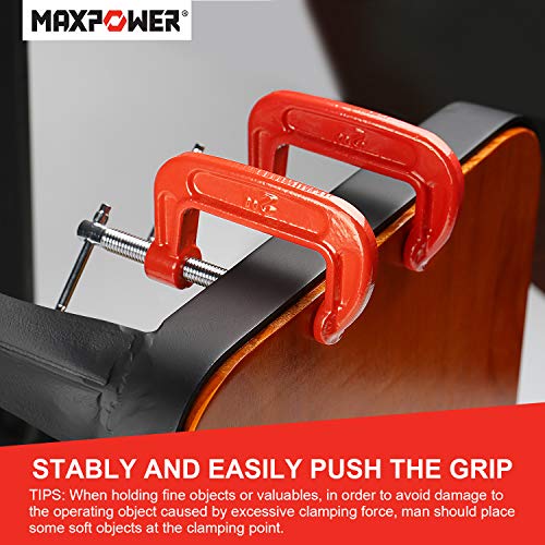 Maxpower 2 Inch C-Clamp, 12 Pieces C Clamps Set, 2-Inch Jaw Opening, Throat Depth 1-3/16-Inch #TOP4