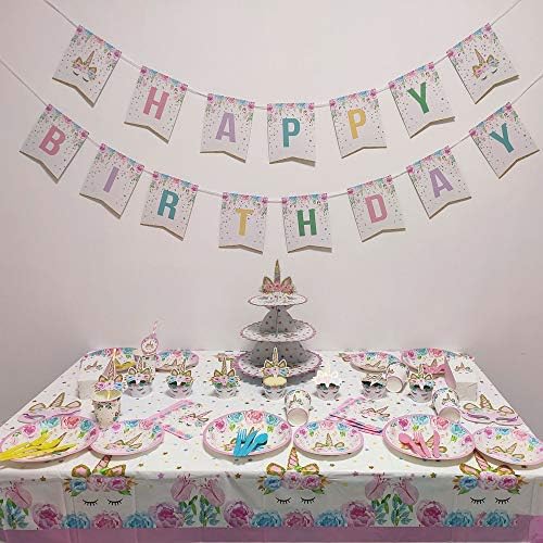 2 Pack Unicorn Table Cover Plastic Table Cloth Disposable Tablecloth for Party Table Decoration