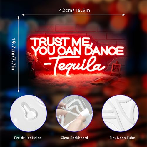 Image of Neon Sign, Trust Me You Can Dance Neon Signs for Wall Decor Neon Red LED Signs Room Neon Light Up Signs Home Decor for Business Bedroom Club Party Bars Shop USB Operated