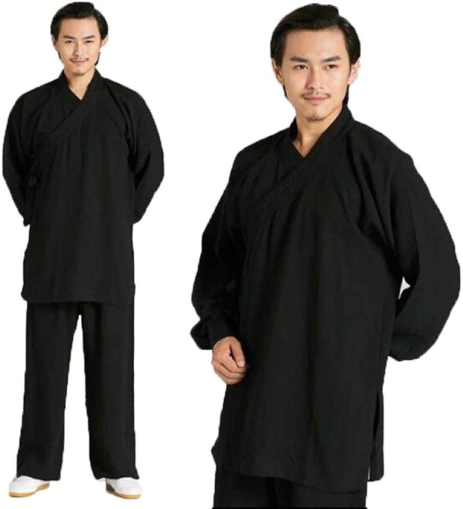 Uniformes De Tai Chi Ropa De Kung Fu De Lino para Hombre Ropa Unisex De Manga Larga para Artes Marciales Uniforme De Taekwondo,Black-XS