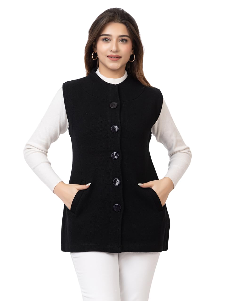 twenty me Winter Wear/Casual Wear/Outdoor Wear/Wool Blend/Round Neck/Solid/Sleeveless Nehru Jacket(4434)-picture-46