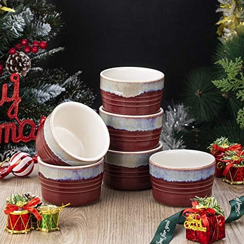 LOVECASA Stoneware Ramekin, 300ml Souffle Dishes, Ramekins Set of 6, Porcelain Colorful Souffle Dishes for Souffle Creme Brulee and Ice Cream (9.7cm)