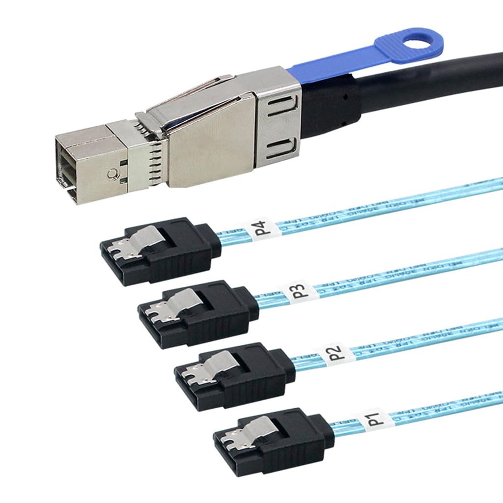JMT MINI SAS HD SFF-8644 con IC a 4 conectores SATA 7P recto cable de disco duro de servidor (SFF-8644 a 4 SATA, 50 cm)