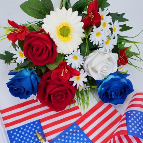 HUAESIN-Artificial-Flower-Patriotic-Memorial-Bouquet-Red-White-and-Blue-Decorations-Cemetery-Flowers-for-Grave-Silk-Floral-Arrangement-4th-of-July-Decorations-for-Home-Table-Entryway-Decor-Indoor HUAESIN Artificial Flower Patriotic Memorial Bouquet Red White and Blue Decorations Cemetery Flowers for Grave Silk Floral Arrangement 4th of July Decorations for Home Table Entryway Decor Indoor
