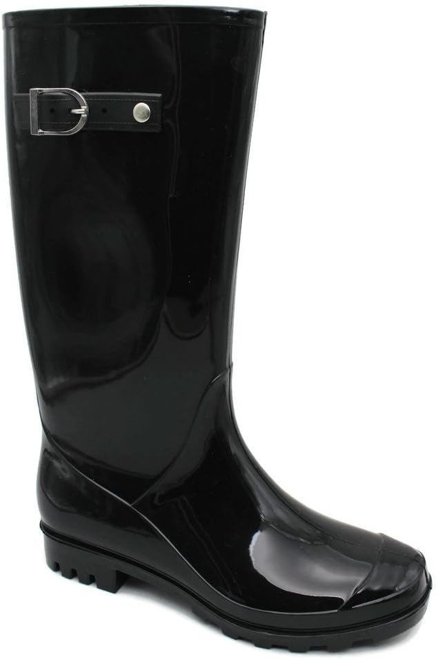 MS2902 Black Ladies Shiny Rain Boots Size 10