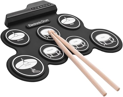 Miniatura 4 de Juego de tambor de silicona enrollable USB de tamaño compacto, kit de batería electrónica digital, 7 almohadillas de batería con baquetas, pedales