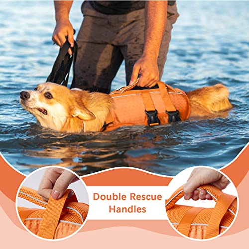 Kuoser Dog Life Jacket High Buoyancy, Reflective Dog Life Vest For Swimming Boating, Adjustable Small Medium Large Dog Lifejacket, Lightweight Dog Life Preserver Rescue Handle Spring Summer Pool Red #TOP5