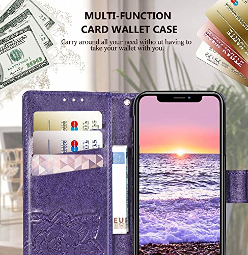 KRHGEIK for iPhone 12 Pro/iPhone 12 Wallet Case,Women Flip Folio Cover with Butterfly Embossed PU Leather Kickstand Credit Card Holder Slots Wrist Strap for iPhone 12/12 Pro 6.1 inch (Purple) by KRHGEIK - Image 4