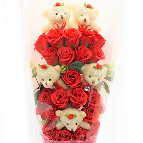【ミレニアムアート】ソープフラワー プリティベア&ローズブーケ レッド