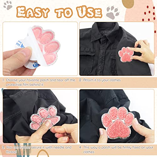 36 Pcs Self Adhesive Paw Print Patches, Zynery Paw Print Stickers Pet Cat Dog Footprint Applique Iron On Sewing Chenille Patches Embroidery For Clothes Shoes Hat Bag Backpack Decor (12 Colors, Silver) #TOP2
