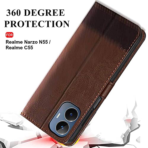Image of TheGiftKart Flip Back Cover Case for Realme Narzo N55 / Realme C55 | Dual-Color Leather Finish | Inbuilt Stand & Pockets | Wallet Style Flip Case for Realme Narzo N55 / Realme C55 (Brown & Coffee)