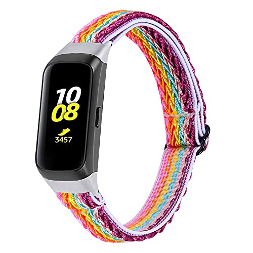 Fit for Samsung Galaxy Fit SM-R370 Bands Women Men, Stretch Adjustable Elastic Nylon Bracelet Strap Replacement Watch Band Wristbands for Samsung Galaxy Fit Fitness Tracker (Rainbow)