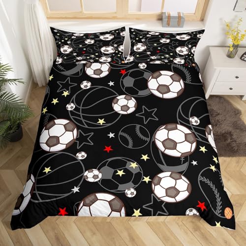meiyoeat Soccer Duvet Cover Toddler Size Ball Sports Game Comforter Cover Boys Teens Star Print Bedding Set Breathable Gift for Soccer Lover Bedroom Decor