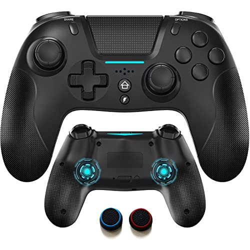 PS4ワイヤレスコントローラー、最新バージョン Bluetooth リンク遅延なし 600mAh PS4 / Pro/Slim/PCと互換性があり、ターボ、デュアルバイブレーション、ジャイロ軸、Bluetooth、プログラム可能なボタン、内蔵スピーカー(ブ