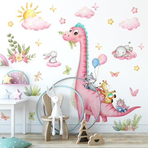 Vinilo decorativo dinosaurio rosa para pared infantil miniatura 3