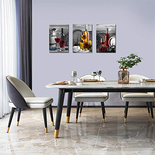 Aijuanw Wine Fruit Wall Decor Kitchen Pictures,Red Wine Oak Barrel Canvas Wall Art Restaurant Decor, Framed Posters Paintings Home Decor #TOP3