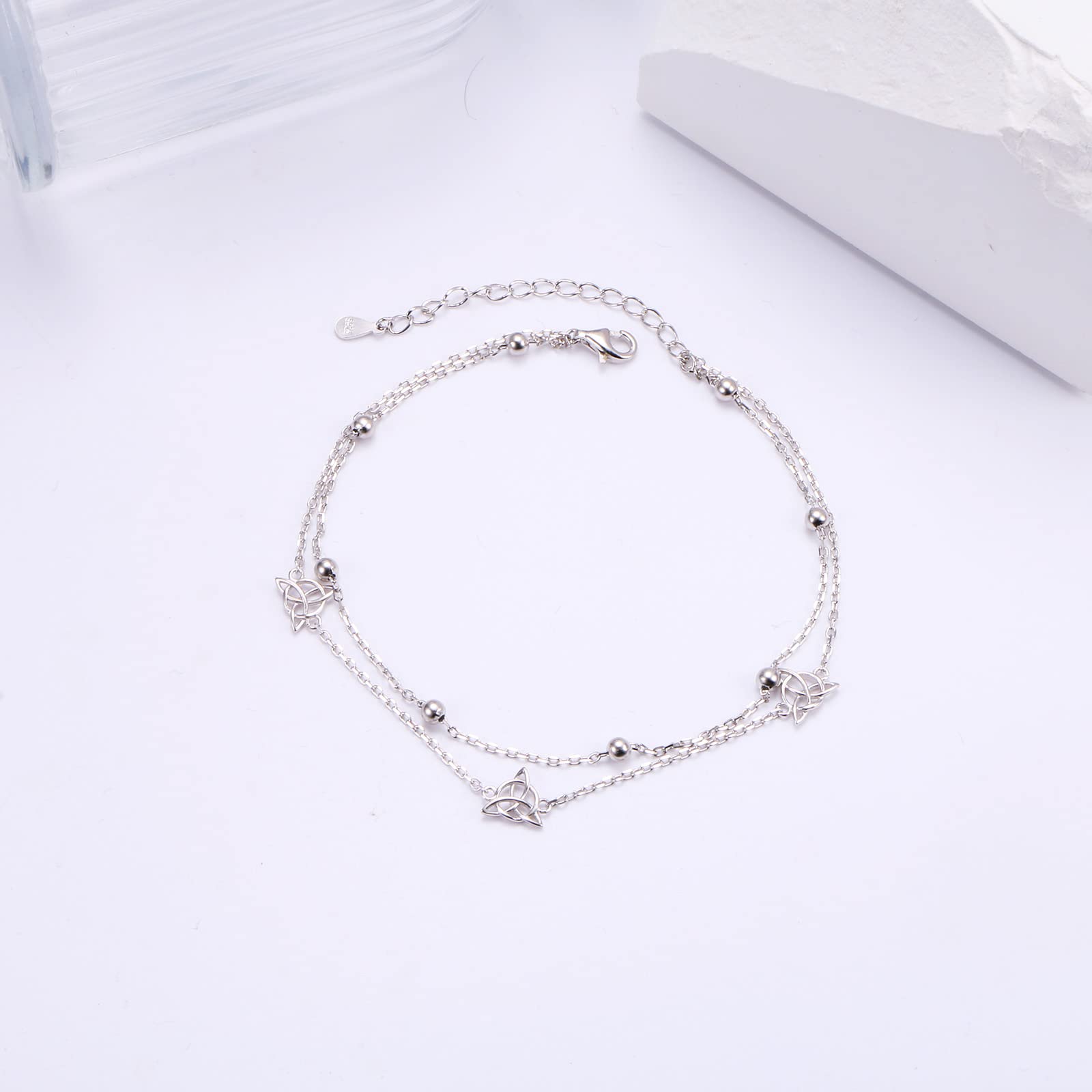 HOOHWE Anklets For Women Sterling Silver Ankle Bracelets For Women Double Layered Anklets Beach Jewelry Adjustable Anklet Gift for Teens Girls