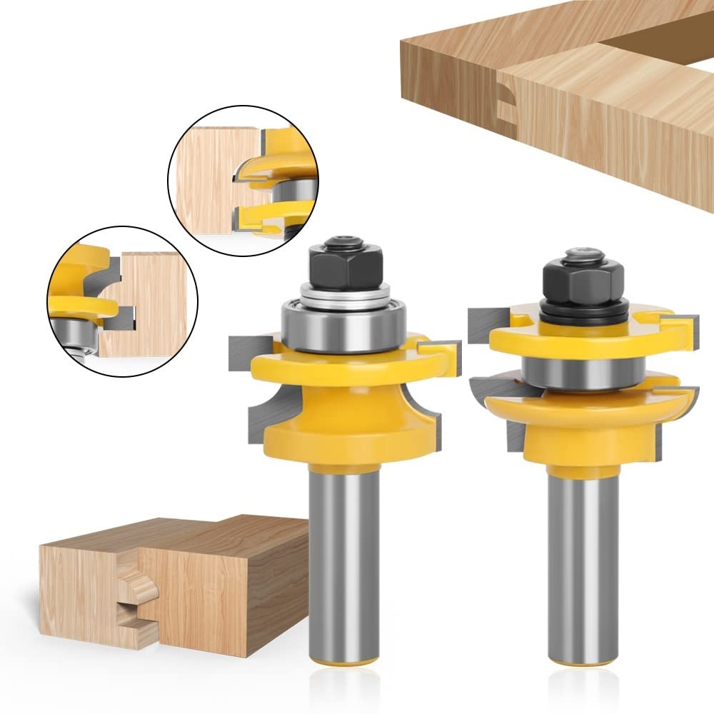 2 pz 12mm 1/2 "codolo Tenone Coltello Punte del Router Set Porta Taglierina di Lavoro Abbinato Lingua Scanalatura T-maniglia Ferroviario Stile Bit(12.7mm shank)