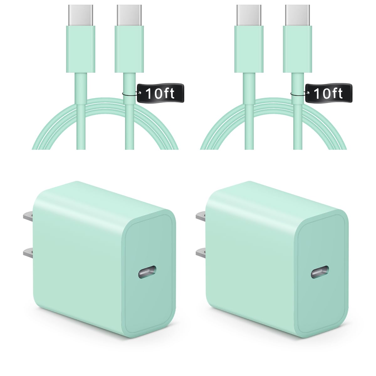 iPhone 16 15 Charger Fast Charging 10Ft - 2 Pack 20W USB C Wall Charger Block and Type C to C Cable Compatible with iPhone 16/16 Pro/16 Pro Max/iPhone 15, iPad Pro, Air 5/4,iPad 10 (Green)