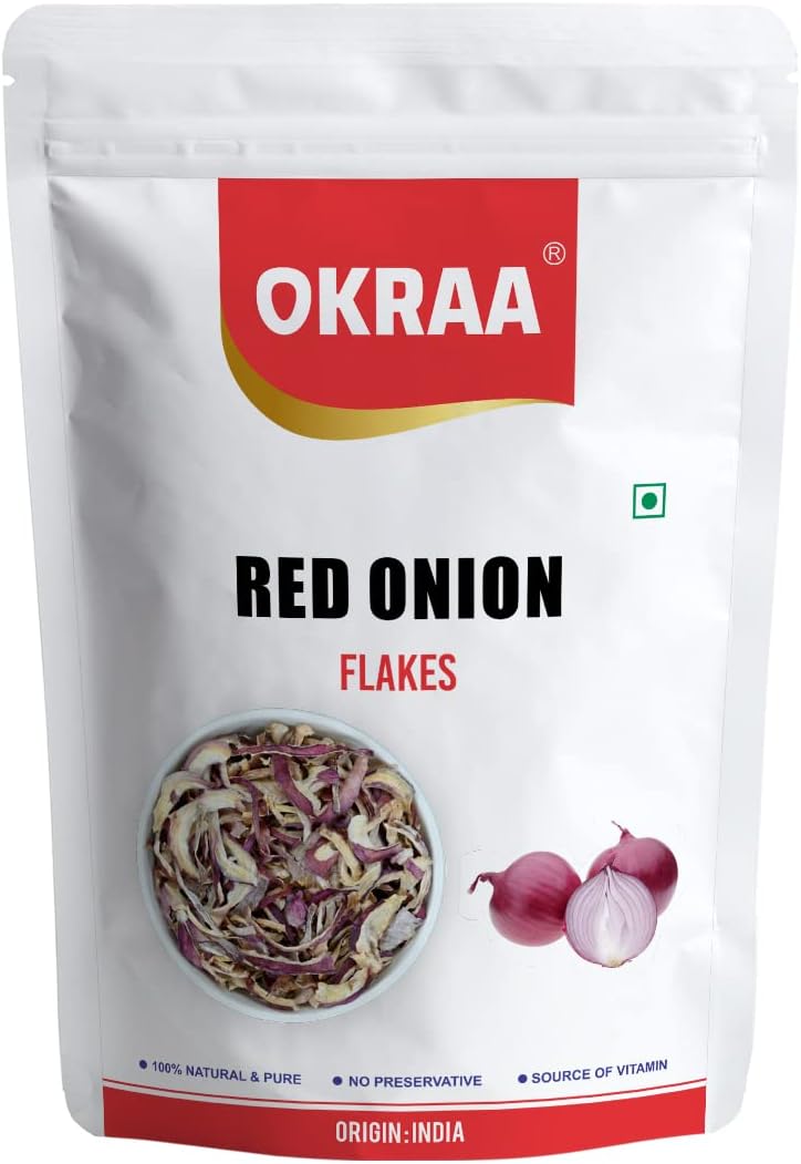 OKRAA Red Onion Flakes,Dehydrated Red Onion Flakes , Fresh Red Onion Flakes,Onion Flakes Ready to Use - (Organic Onion) - 100 GM