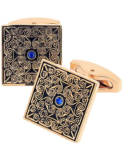 Jonwo Viereckige Emaille Herren Manschettenknöpfe Vergoldete Retro Muster Manschettenknöpfe für Männer Men Cufflinks Hochzeit Hemd Party Geburtstag Jubiläum Kleid
