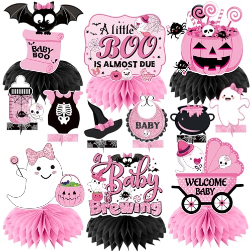 Biswiter 12Psc A Little Boo is Almost Due Baby Shower Centerpieces, Little Boo Baby Shower Decorations, Pink Halloween a Baby is Brewing, Halloween Baby Decorations for Girl